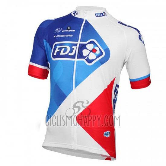 FDJ Cycling Jersey Bib Short 2016 Short Sleeve White and Red